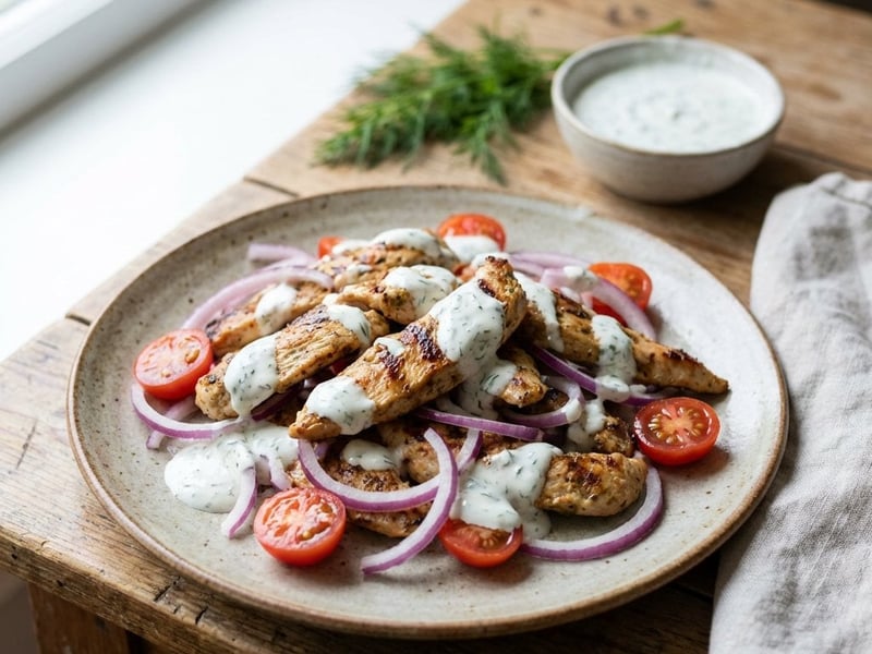Juicy Chicken Gyros with Light Dill Dressing