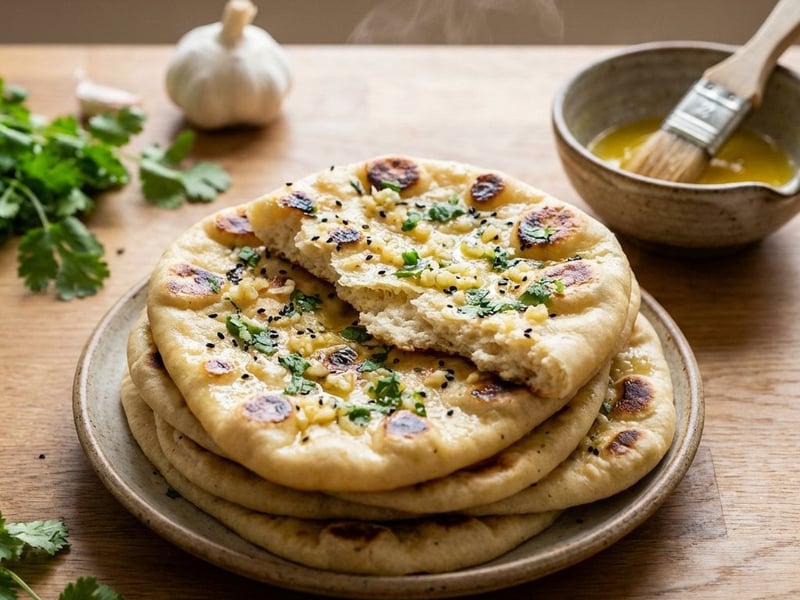 Indian Naan Bread with Garlic & Coriander | Fluffy & Fresh