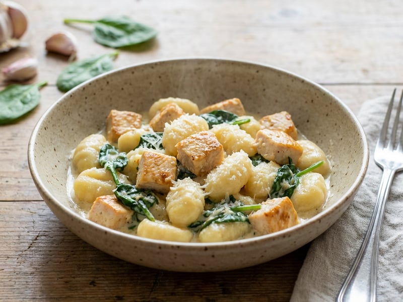 Cremige Gnocchi mit Hendl und Spinat