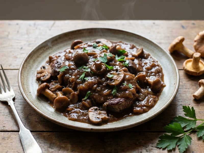Saftiger Rindsrostbraten mit Pilzen