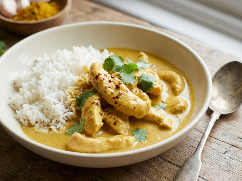 Cremiges Hendl-Curry mit Jasminreis