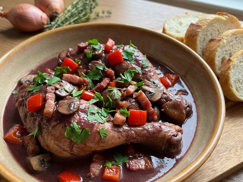 Coq au Vin | Klassisches Hendl in Rotwein