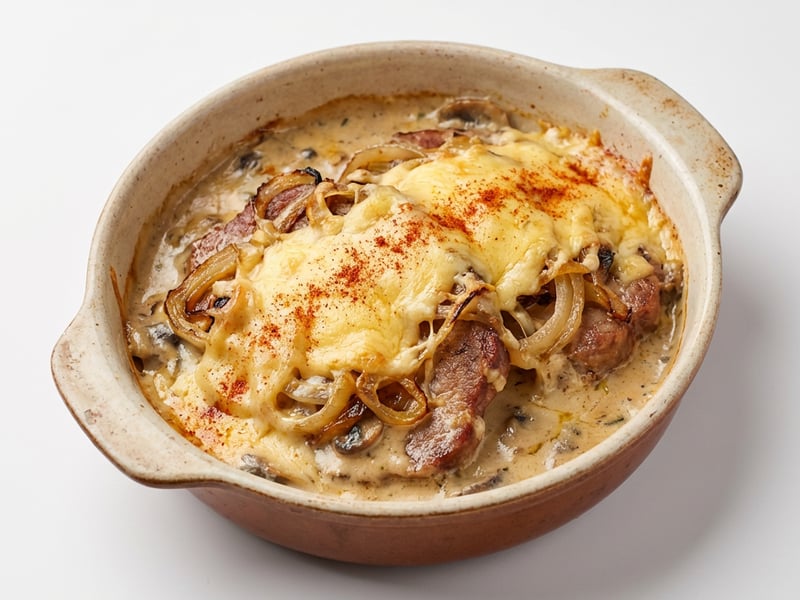 Überbackener Schweineschopf mit Käse und Obers