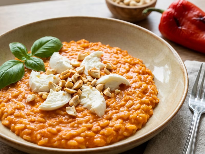 Risotto with Roasted Bell Pepper, Mozzarella, and Cashews
