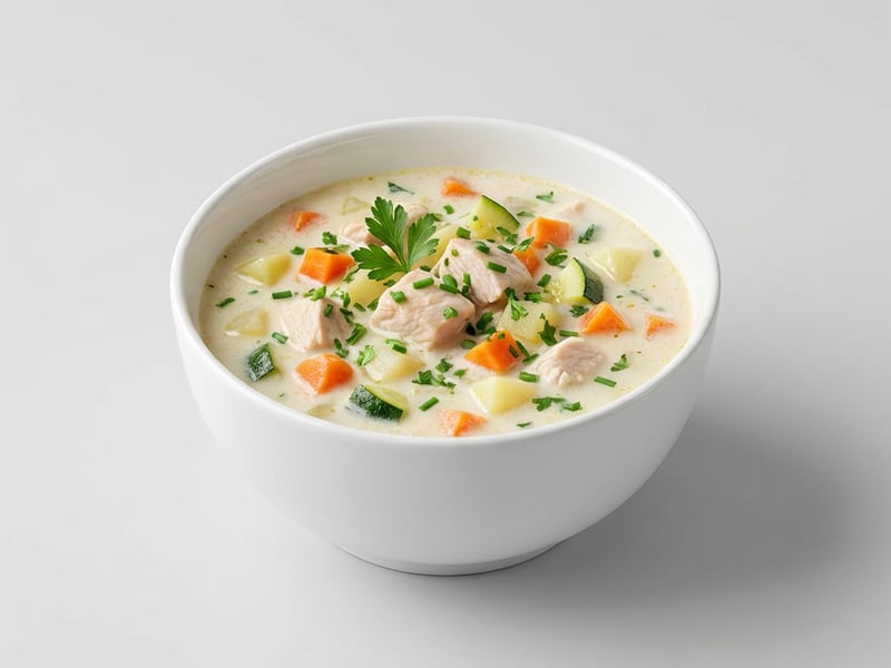 Cremige Hühnersuppe mit Gemüse