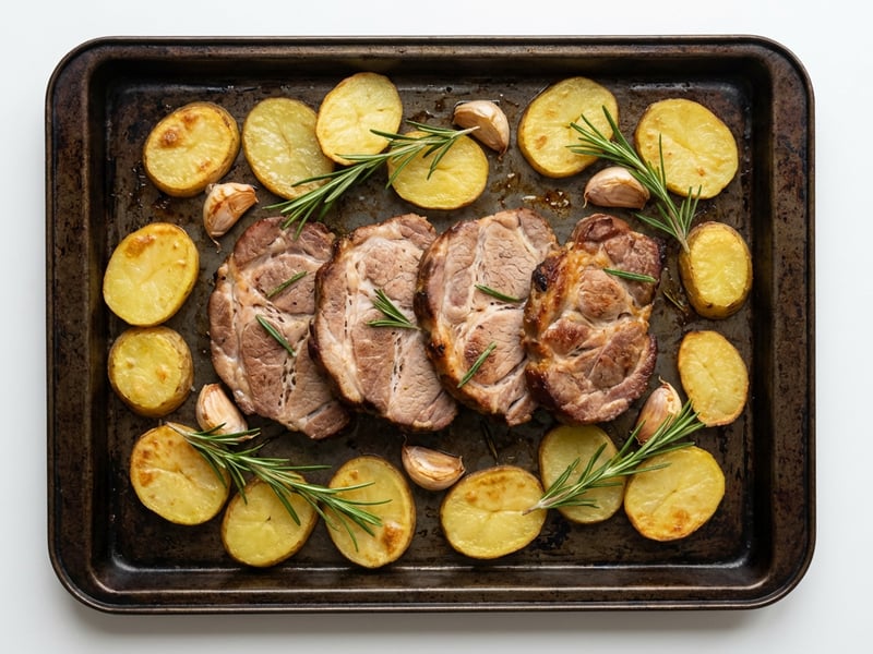 Gebratener Schweinsschopf mit Erdäpfeln, Knoblauch und Rosmarin