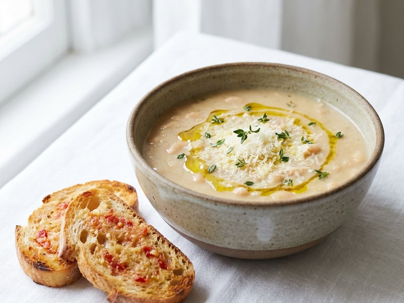Weiße Bohnensuppe mit Parmesan & Ciabatta