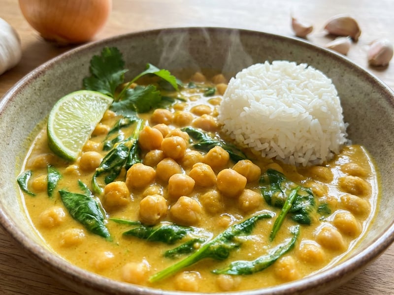 Cremiges Kichererbsen-Curry mit Spinat