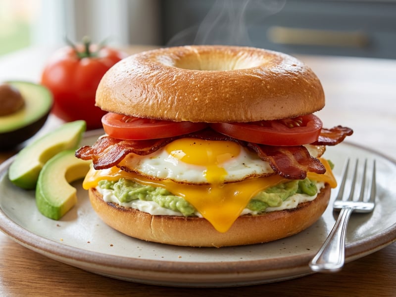 American Breakfast Bagel mit Ei und Bacon
