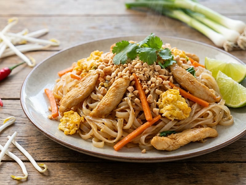 Pad Thai – Thailändische Reisnudeln mit Hendl und Erdnüssen