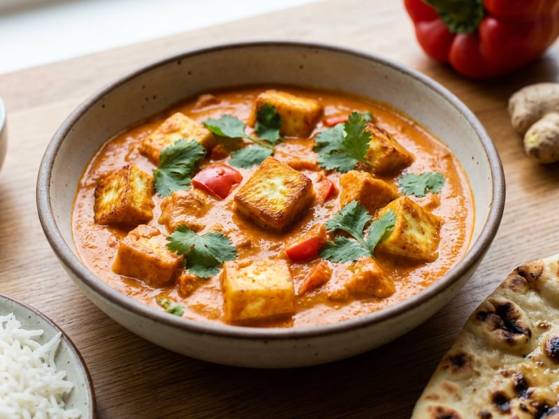 Paneer Tikka Masala mit Naan und Basmatireis