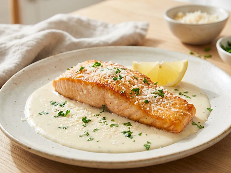 Lachs in cremiger Oberssauce