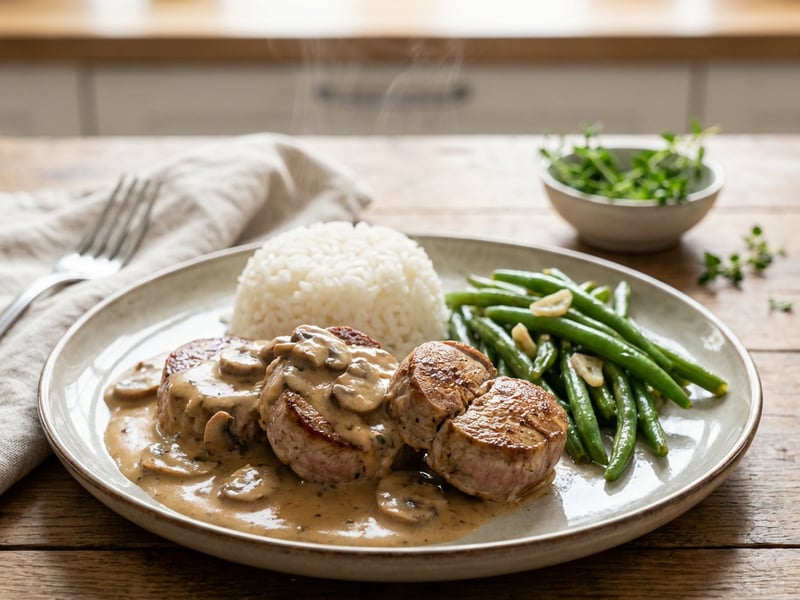 Pork Tenderloin with Mushrooms & Green Beans