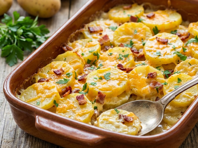 Überbackene Käse-Erdäpfel mit Beinschinken