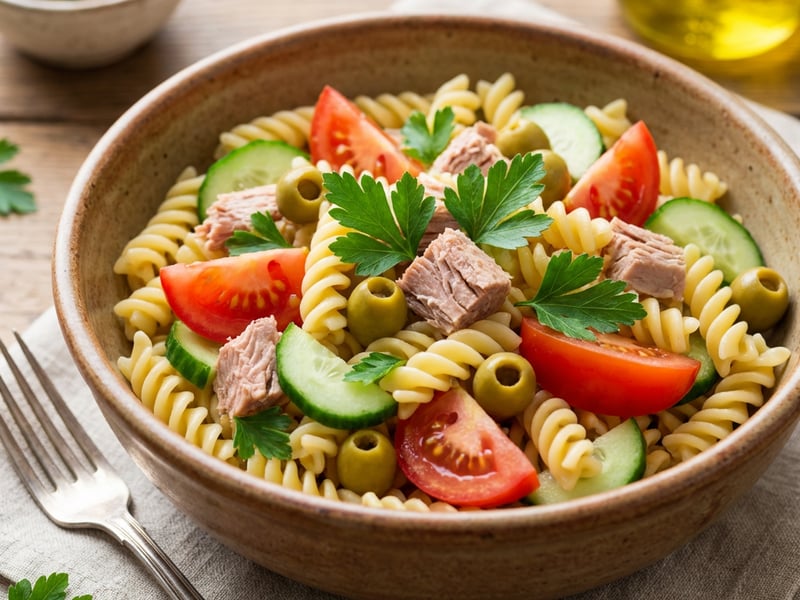 Nudelsalat mit Thunfisch und Paradeisern
