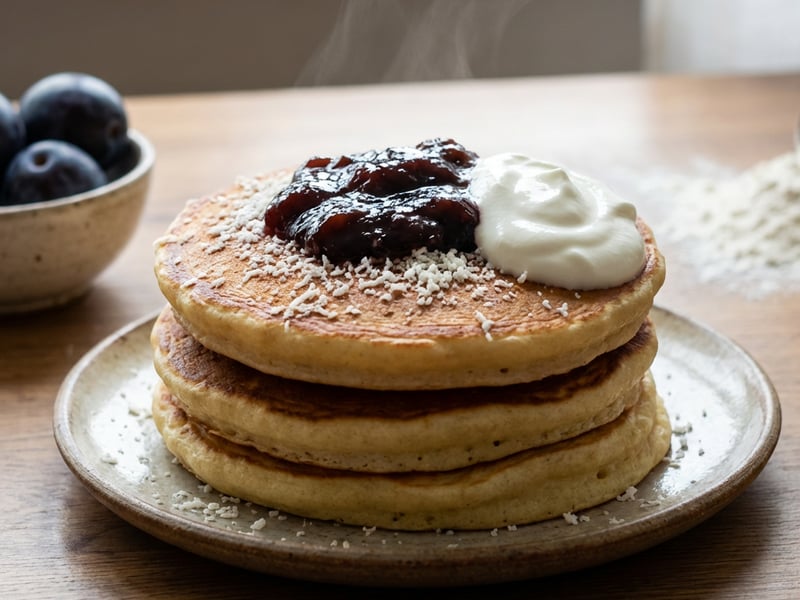 Übernacht-Germ-Pancakes mit Zwetschkenröster