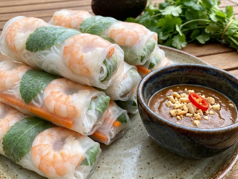 Vietnamese Summer Rolls with Shrimp & Peanut Dip