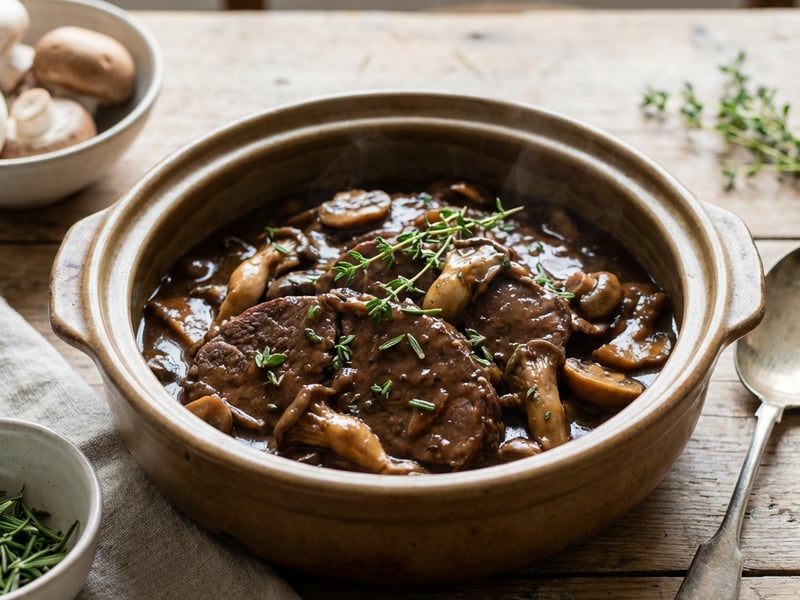 Geschmortes Rindfleisch mit Pilzen