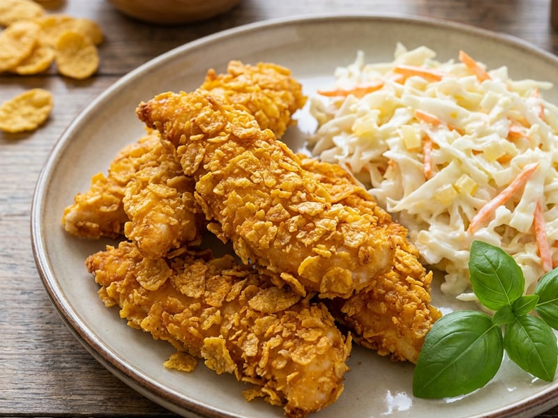 Knusprige Hendl-Strips mit Coleslaw