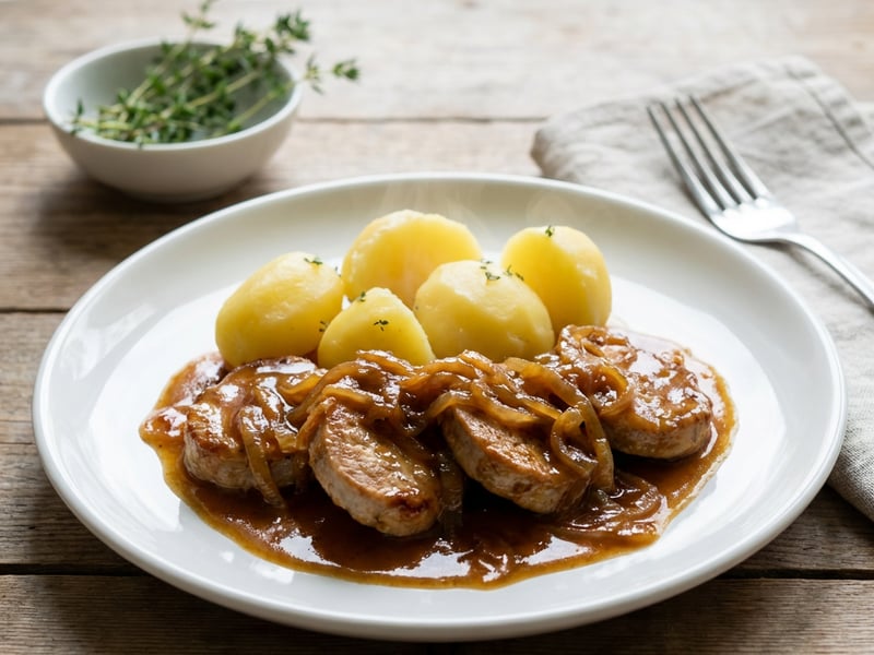 Schweinsmedaillons mit Zwiebelsauce