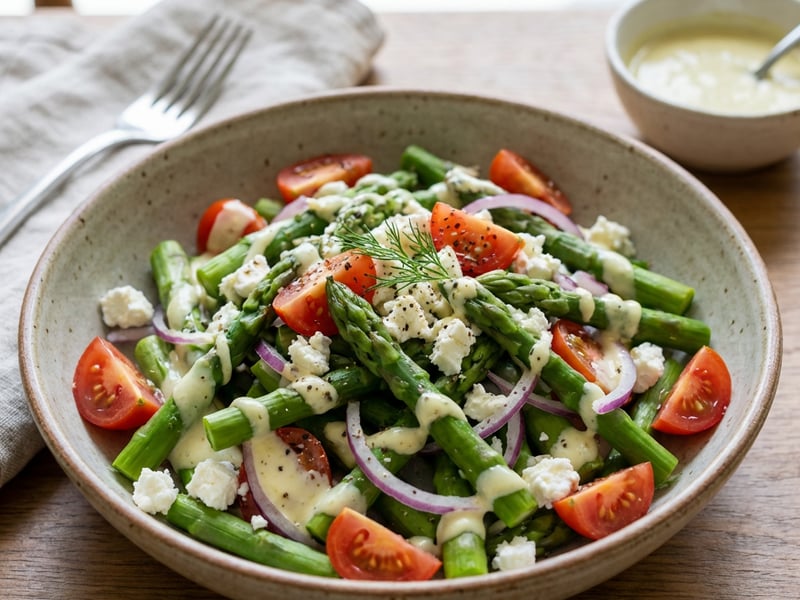 Spargelsalat mit grünem Spargel und Feta-Dressing