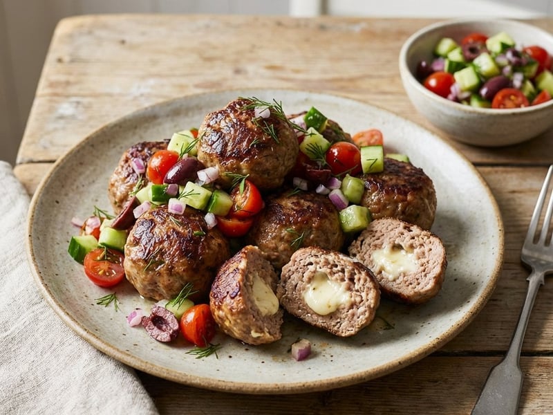 Pork Patties with Feta & Olive Salsa