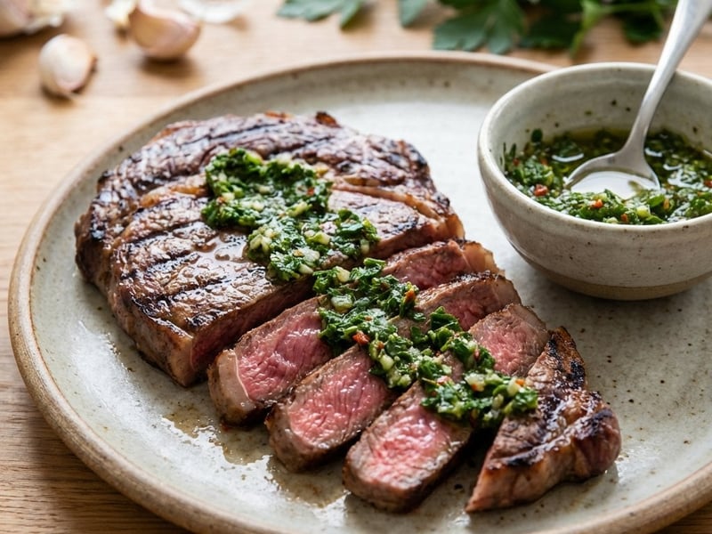 Juicy Beef Steak with Chimichurri Sauce