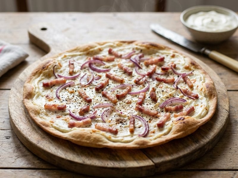 Classic Flammkuchen with Bacon and Onions
