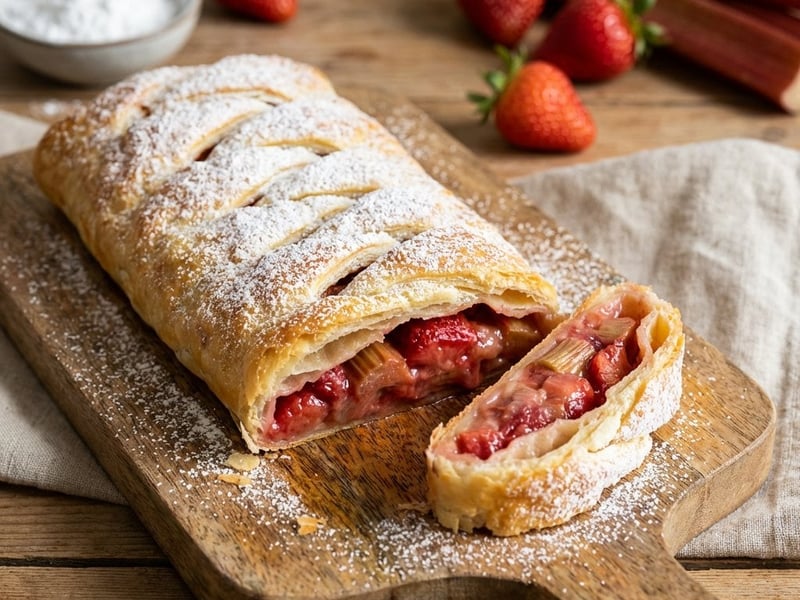 Puff Pastry Strudel with Rhubarb and Strawberries