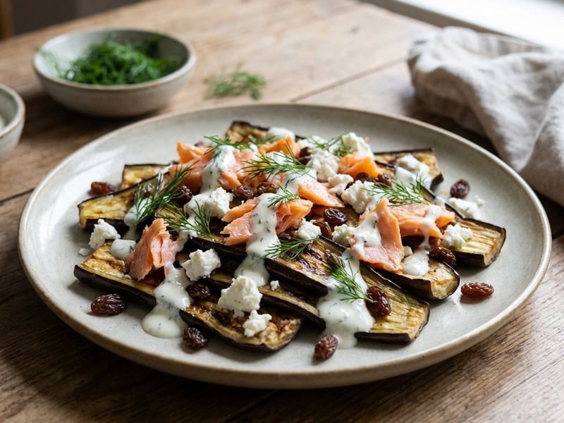 Aubergine with Smoked Salmon and Goat Cheese