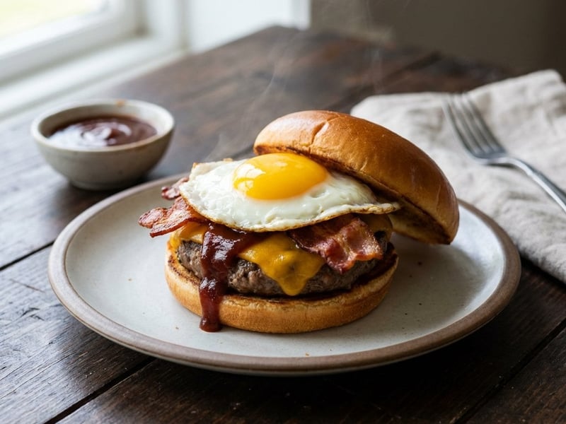 Juicy Beef Burger with Fried Egg and Bacon