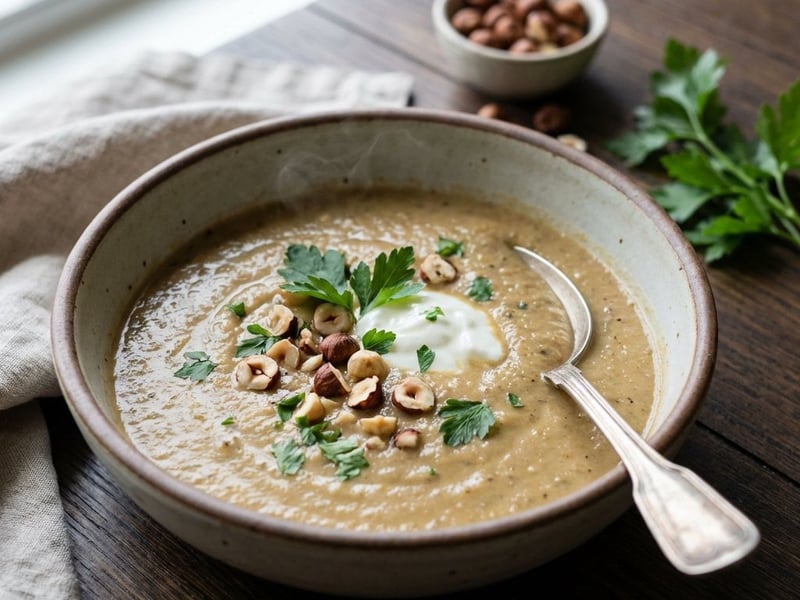 Roasted Eggplant Soup with Hazelnuts