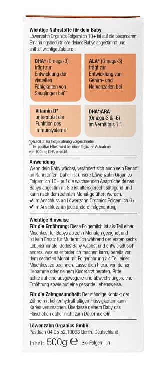 Löwenzahn Organics BIO Folgemilch nach dem 10. Monat