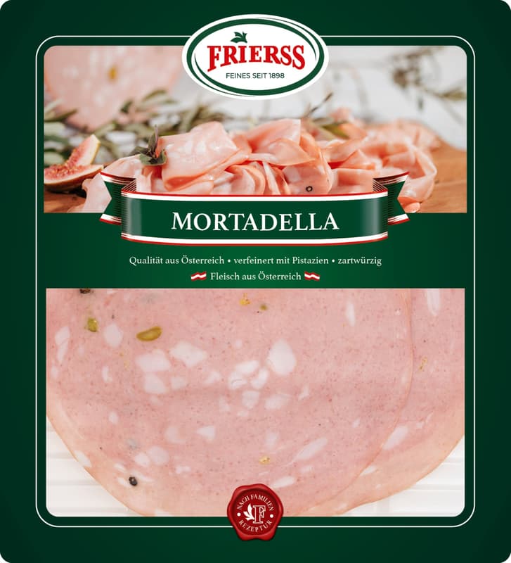 Frierss Mortadella mit Pistazien geschnitten
