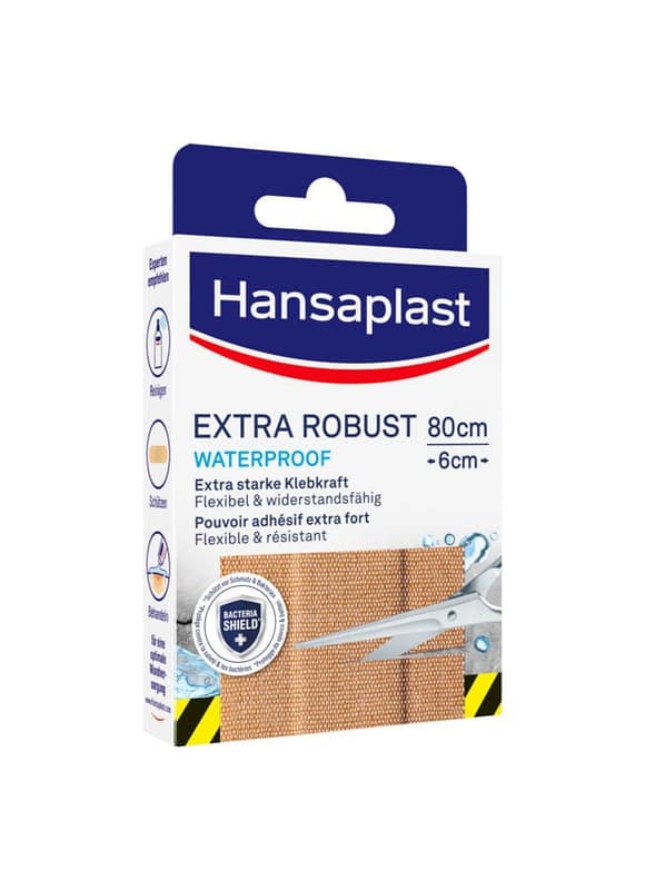 Hansaplast Extra Robust Waterproof Widerstandsfähiges Textil-Pflaster 80cm x 6cm