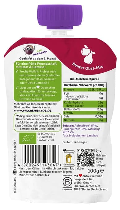 Freche Freunde BIO Quetschie Apfel, Birne & Maracuja