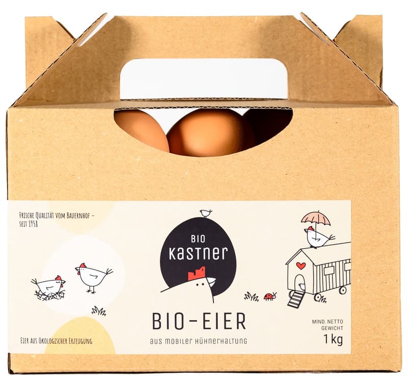 Kastner BIO eggs from mobile chicken farming, different weight classes