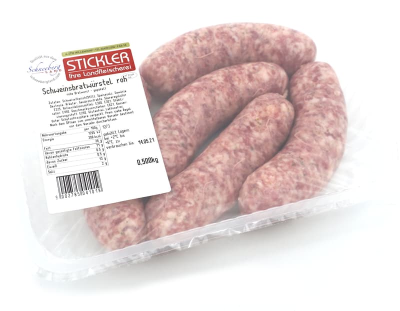 Landfleischerei Stickler thick pork bratwurst raw