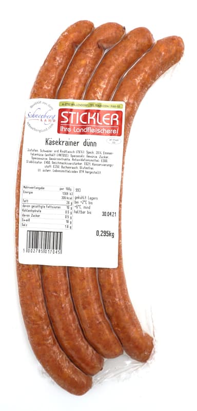 Landfleischerei Stickler Käsekrainer dünn