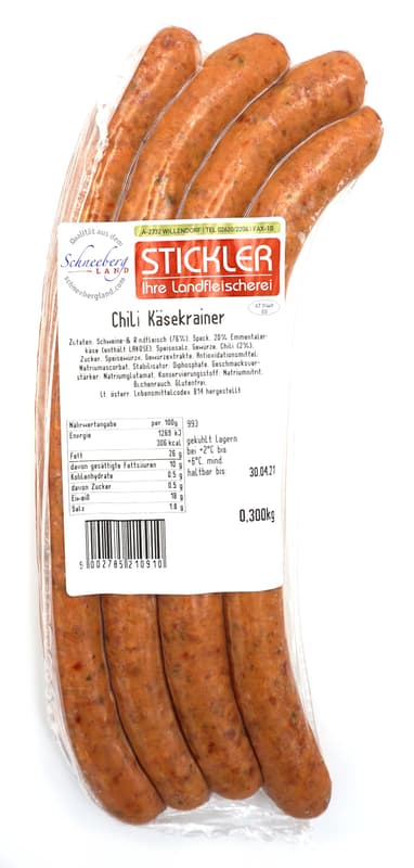 Landfleischerei Stickler Chili Käsekrainer dünn