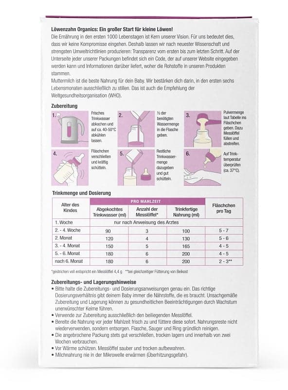 Löwenzahn Organics BIO Pre Anfangsmilch 0+ auf Ziegenmilchbasis