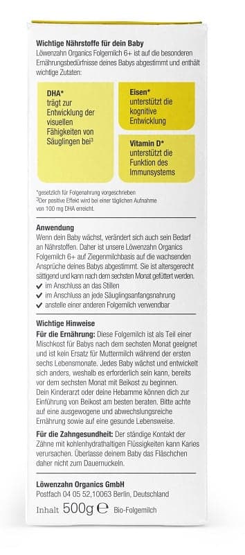 Löwenzahn Organics BIO Folgemilch 6+ Monate Ziegenmilch