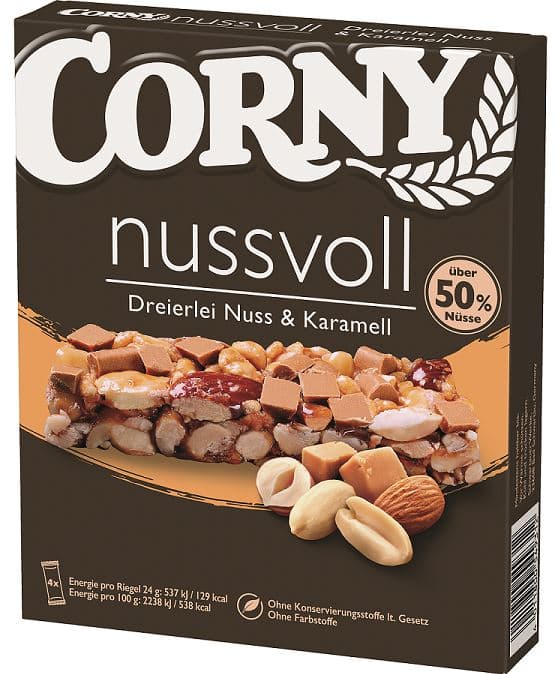 Corny Nussvoll Dreierlei Nuss & Karamel Müsliriegel
