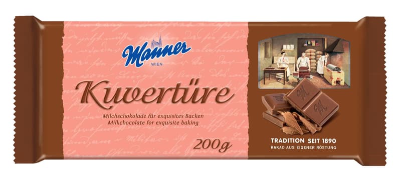 Manner chocolate coating milk chocolate