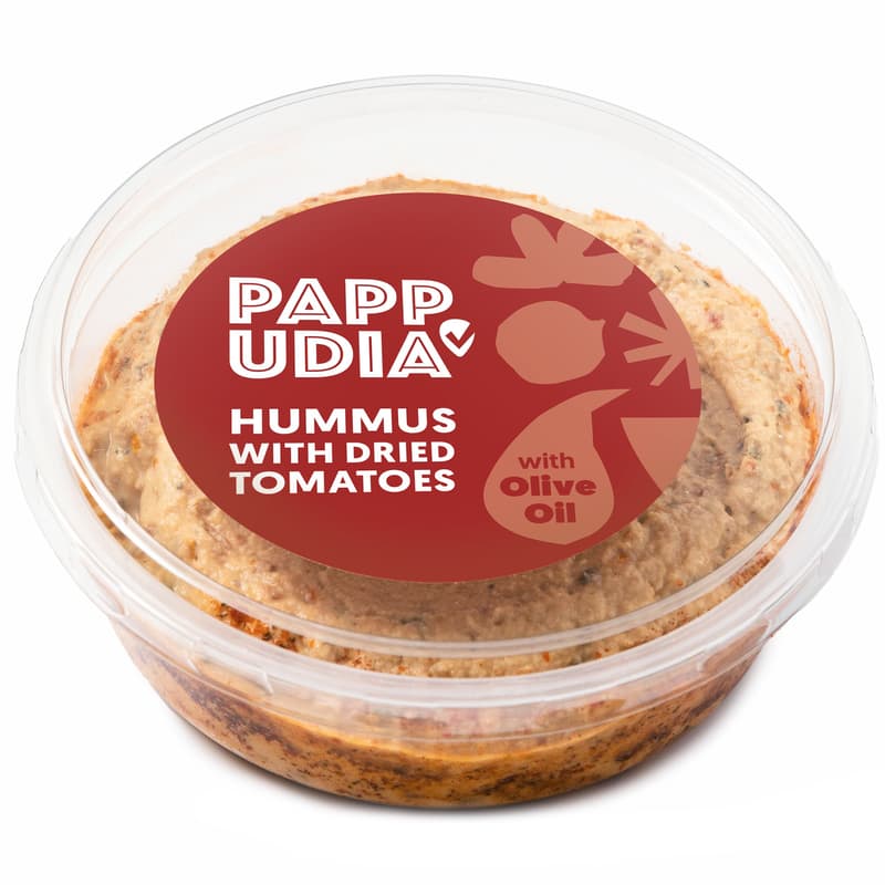 Pappudia Hummus mit getrockneten Tomaten und Olivenöl