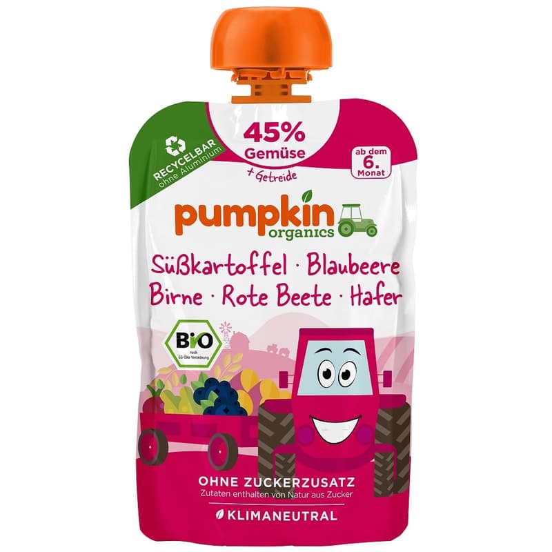 Pumpkin Organics BIO Quetschie mit Süßkartoffel, Blaubeere, Rote Beete, Hafer