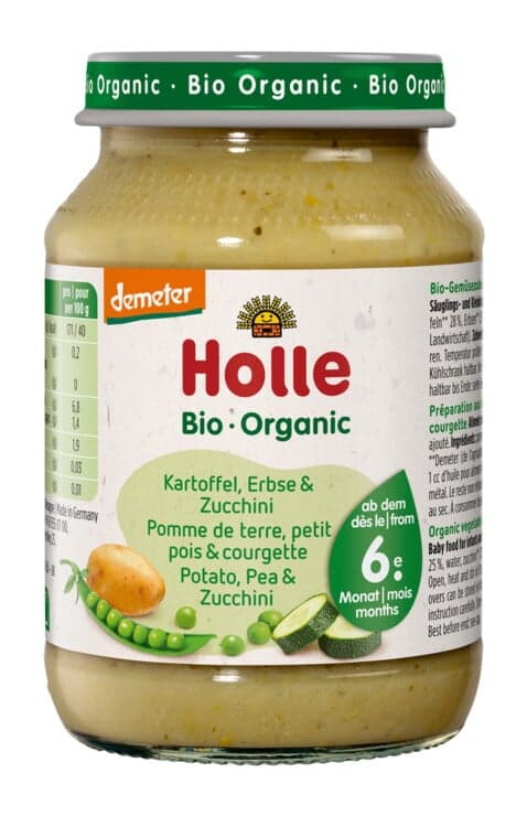 Holle BIO Glas Gemüse Kartoffeln mit Erbsen & Zucchini, ab dem 6. Monat