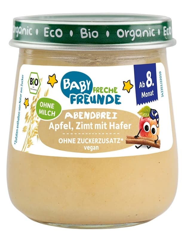 Freche Freunde BIO Gläschen Abendbrei Apfel, Zimt mit Hafer, ab dem 8. Monat