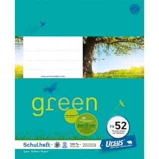URSUS GREEN Heft FX 52 Quart 40 Blatt liniert mit Rahmen türkisblau