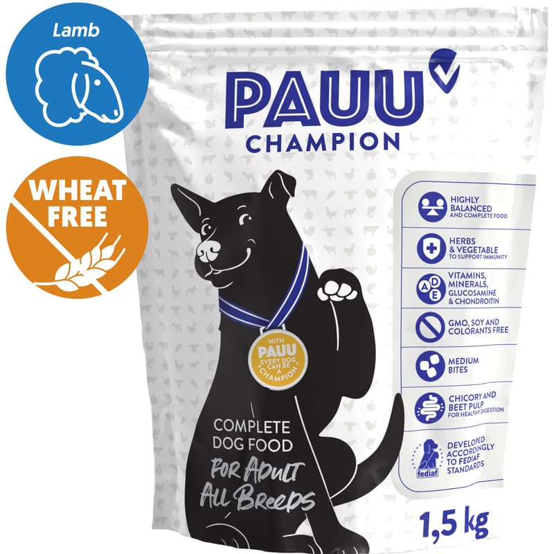 Pauu monoprotein gluten-free kibble with fresh lamb and rice for dogs